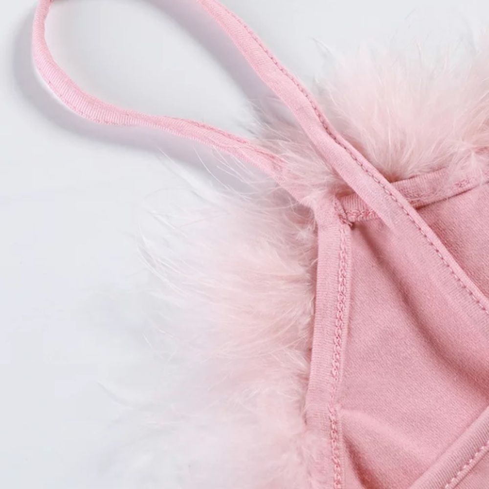 Pink fluffy crop tank cami ballet aesthetic - Picture 5 of 6